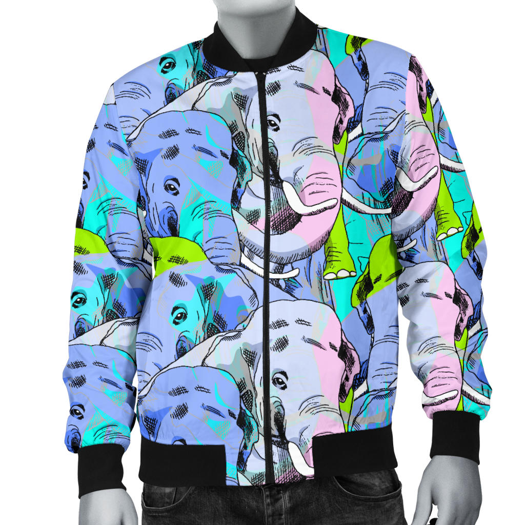 Elephant Art color Print Pattern Men Bomber Jacket