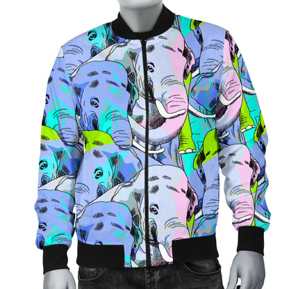 Elephant Art color Print Pattern Men Bomber Jacket