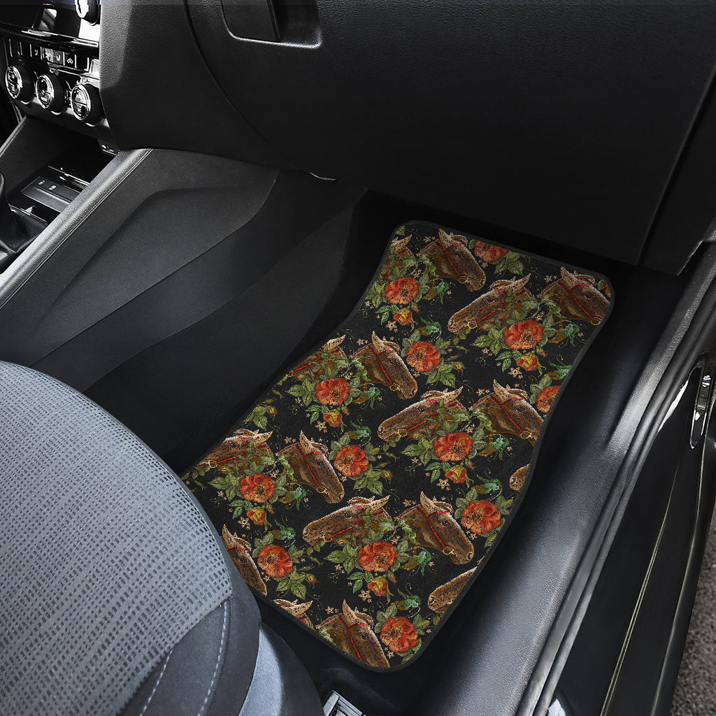 Horse Embroidery with Flower Design Car Floor Mats Front Back