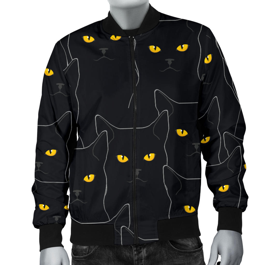 Black Cat Yellow Eyes Print Pattern Men Bomber Jacket