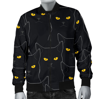 Black Cat Yellow Eyes Print Pattern Men Bomber Jacket