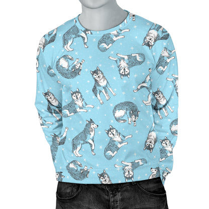 Wolf Design Print Pattern Men Long Sleeve Sweatshirt