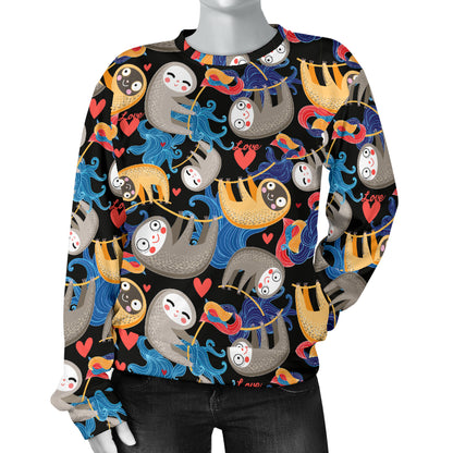 Sloth Cartoon Design Themed Print Women Long Sleeve Sweatshirt