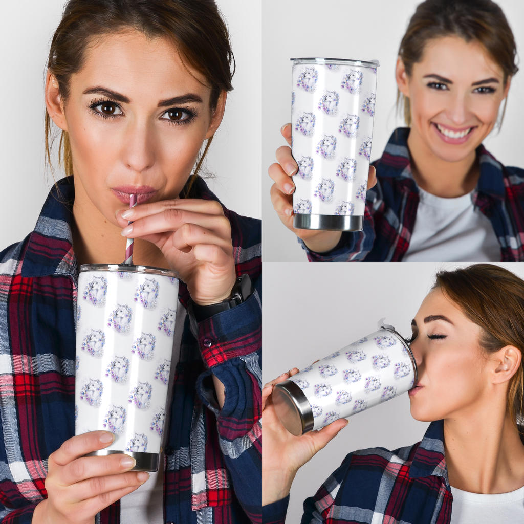 Wolf with Flower Print Design Tumbler