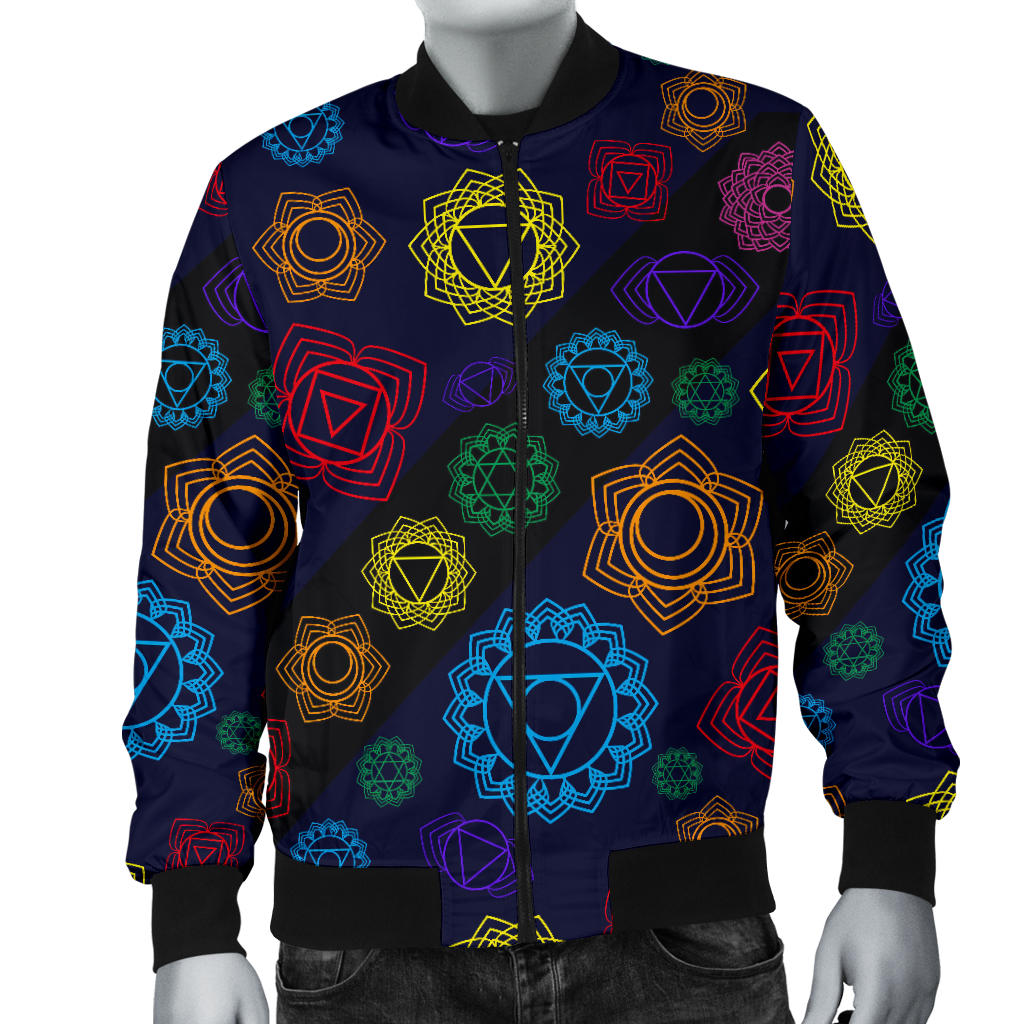 Chakra Colorful Print Pattern Men Bomber Jacket