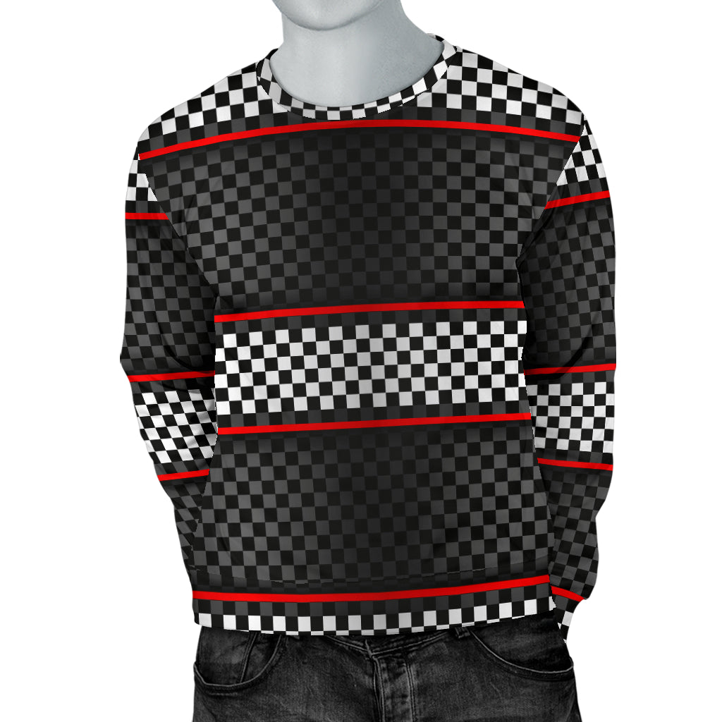 Checkered Flag Red Line Style Men Long Sleeve Sweatshirt