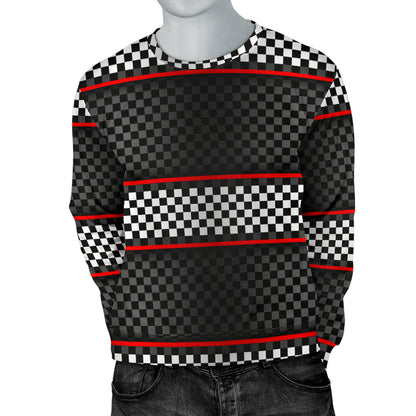 Checkered Flag Red Line Style Men Long Sleeve Sweatshirt