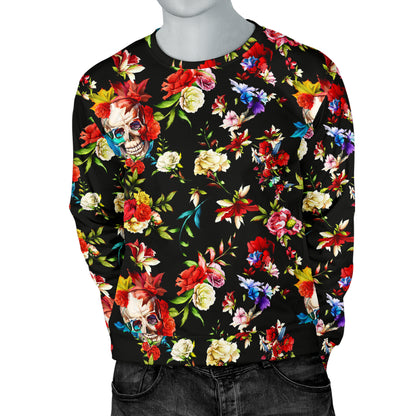 Skull Roses Flower Design Themed Print Men Long Sleeve Sweatshirt