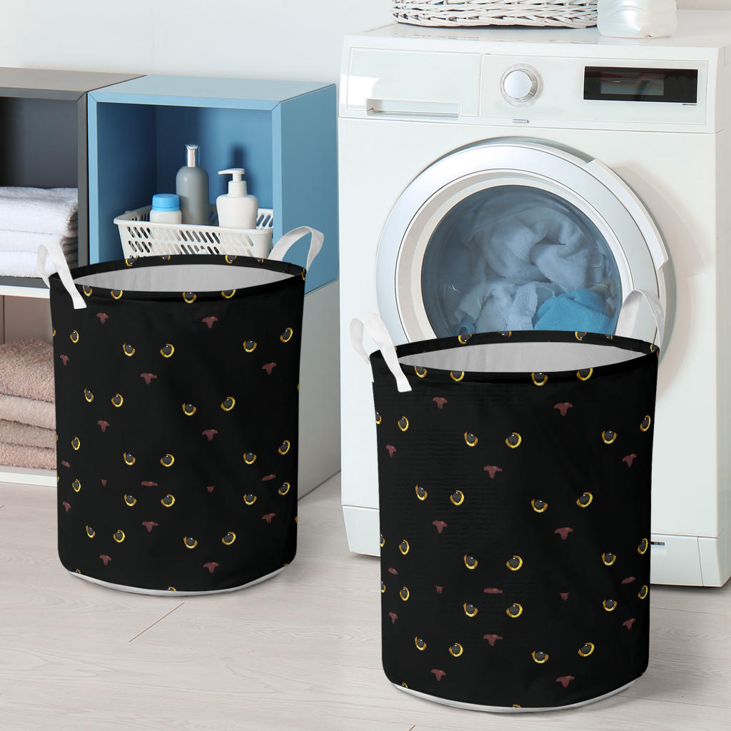 Black Cat Face Print Pattern Laundry Basket