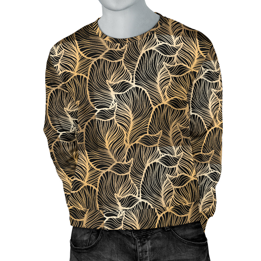 Elegant Gold leaf Print Men Long Sleeve Sweatshirt