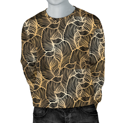 Elegant Gold leaf Print Men Long Sleeve Sweatshirt