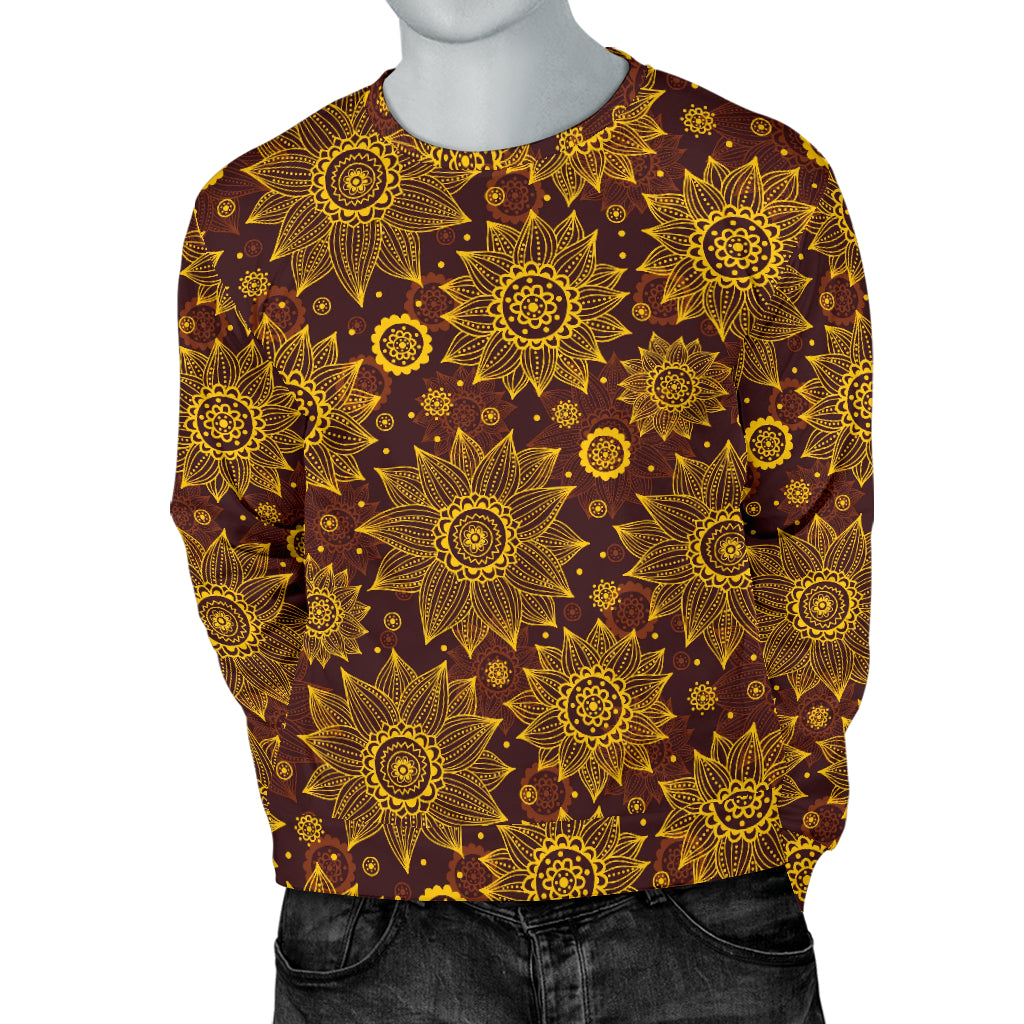 Gold Sunflower Hand Drawn Print Men Long Sleeve Sweatshirt