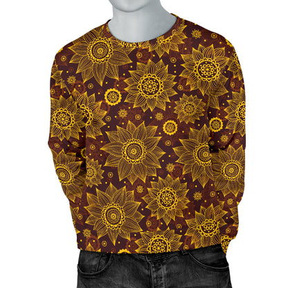 Gold Sunflower Hand Drawn Print Men Long Sleeve Sweatshirt