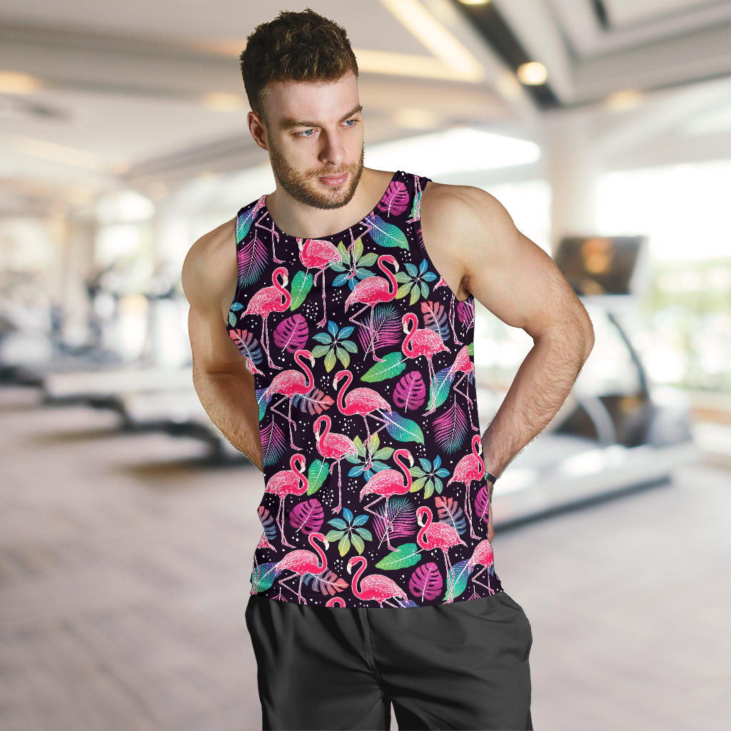 Flamingo Tropical leaves Neon Print Men Tank Top