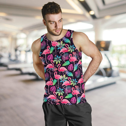 Flamingo Tropical leaves Neon Print Men Tank Top