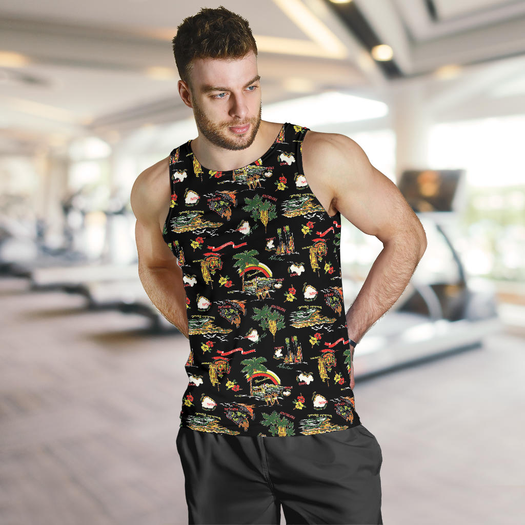 Hawaiian Island Themed Print Men Tank Top