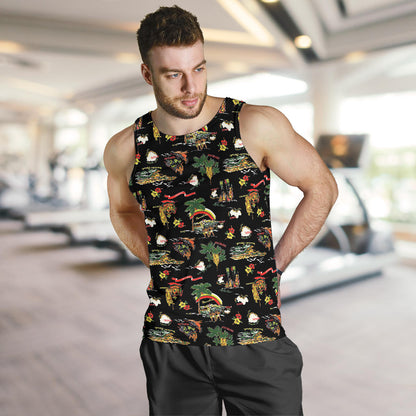 Hawaiian Island Themed Print Men Tank Top