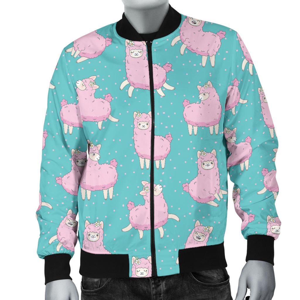 Alpaca Cartoon Design Themed Print Men Bomber Jacket