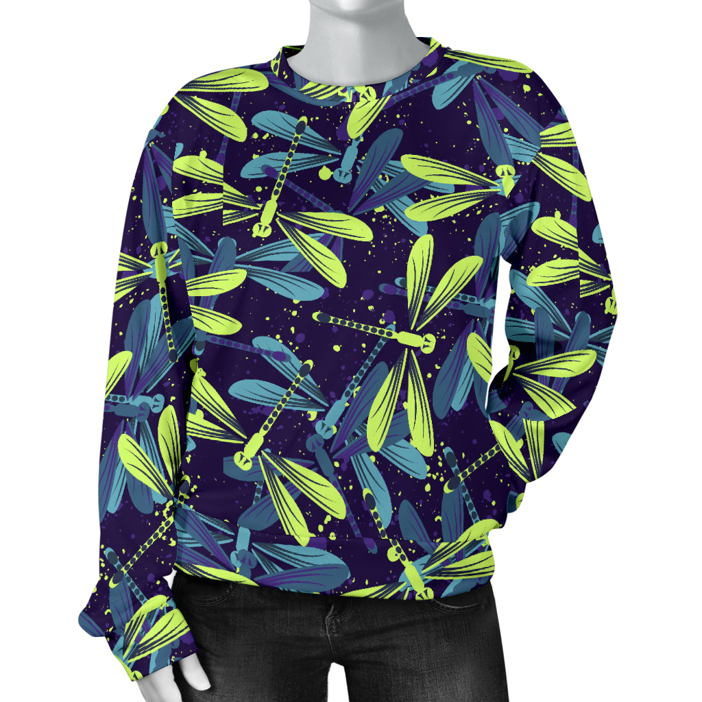 Dragonfly Lime Blue Print Pattern Women Long Sleeve Sweatshirt