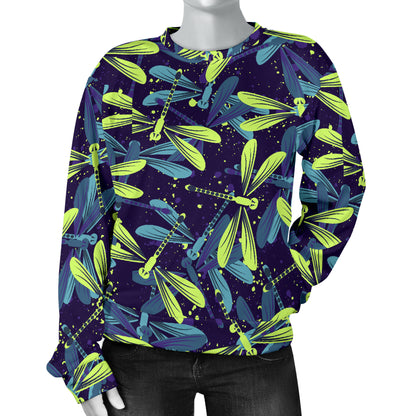 Dragonfly Lime Blue Print Pattern Women Long Sleeve Sweatshirt