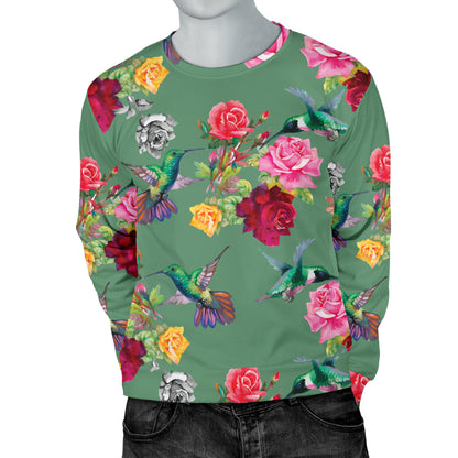 Hummingbird with Rose Themed Print Men Long Sleeve Sweatshirt
