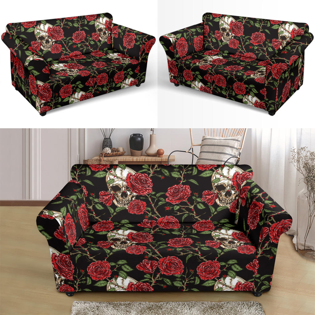 Skull And Roses Print Design LKS303 Loveseat Couch Slipcover