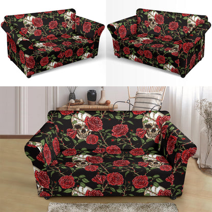 Skull And Roses Print Design LKS303 Loveseat Couch Slipcover