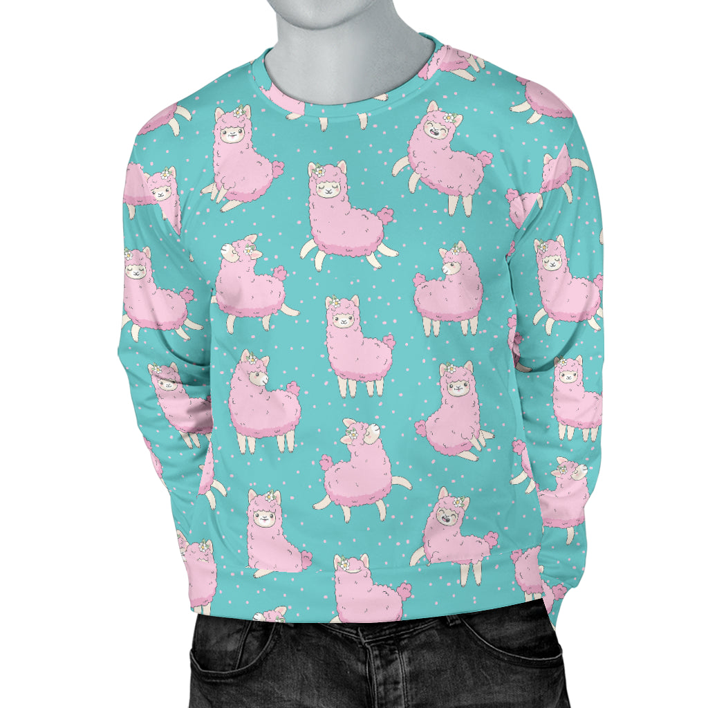 Alpaca Cartoon Design Themed Print Men Long Sleeve Sweatshirt