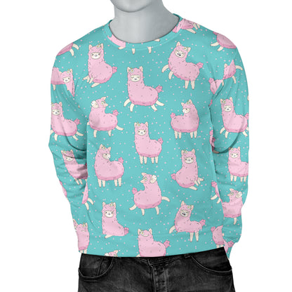 Alpaca Cartoon Design Themed Print Men Long Sleeve Sweatshirt