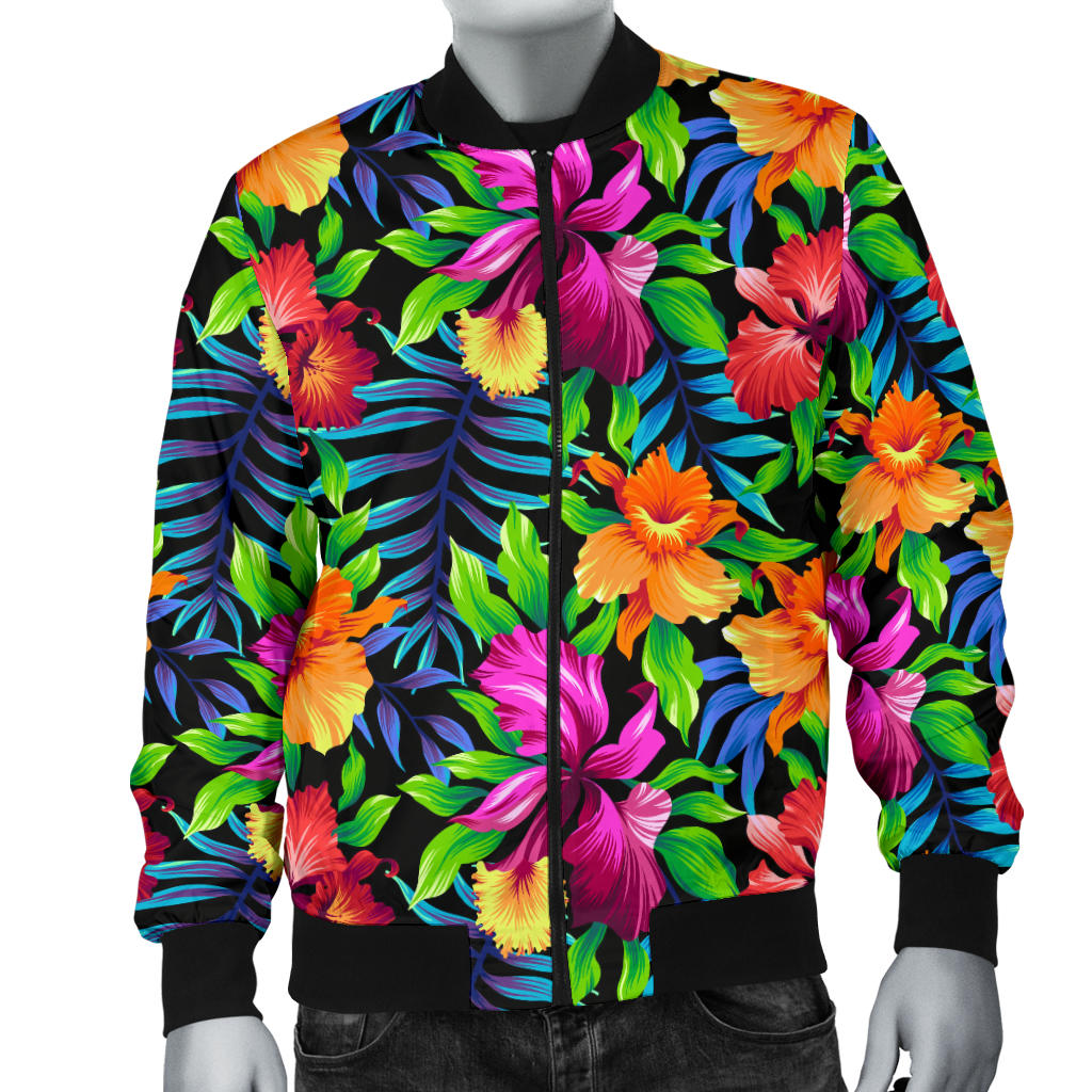 Tropical Folower Colorful Print Men Bomber Jacket