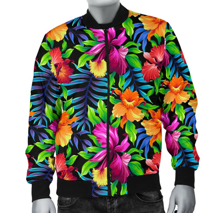 Tropical Folower Colorful Print Men Bomber Jacket