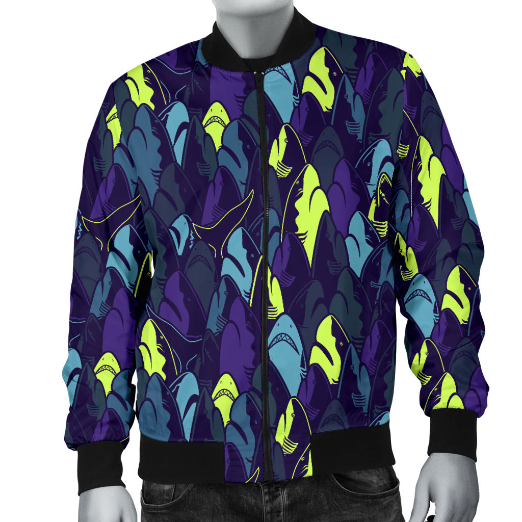 Shark Neon color Print Men Bomber Jacket