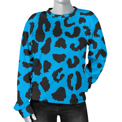 Cheetah Blue Print Pattern Women Long Sleeve Sweatshirt