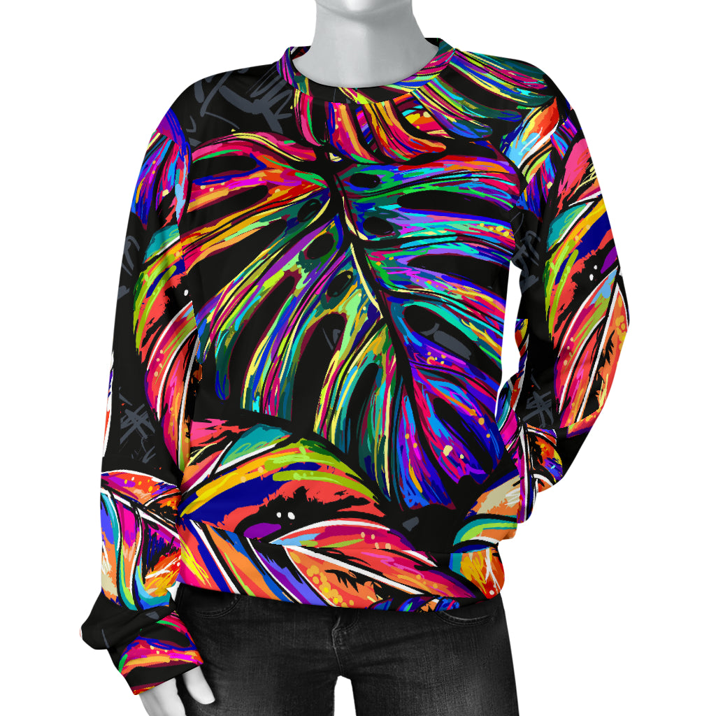 Neon Color Tropical Palm Leaves Women Long Sleeve Sweatshirt