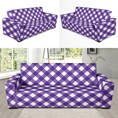 Gingham Purple Pattern Print Design 03 Sofa Slipcover