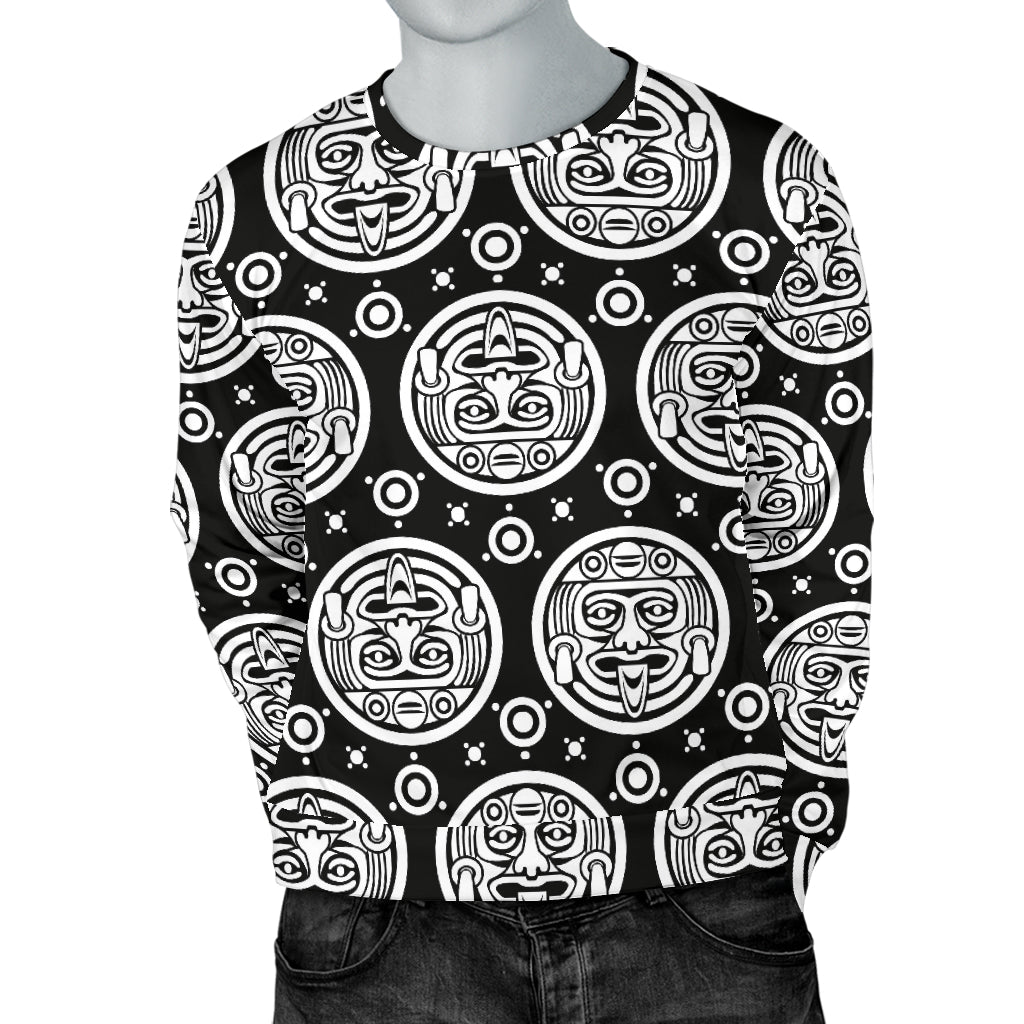 Calendar Aztec White Black Print Pattern Men Long Sleeve Sweatshirt