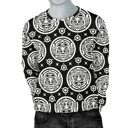 Calendar Aztec White Black Print Pattern Men Long Sleeve Sweatshirt