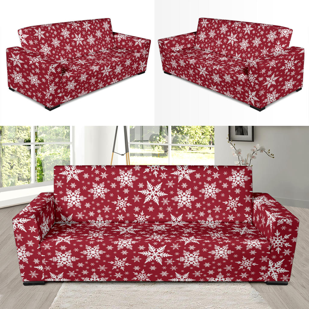 Snowflake Red Print Design LKS302 Sofa Slipcover