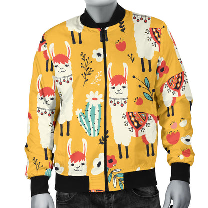 Llama Cute Themed Print Men Bomber Jacket