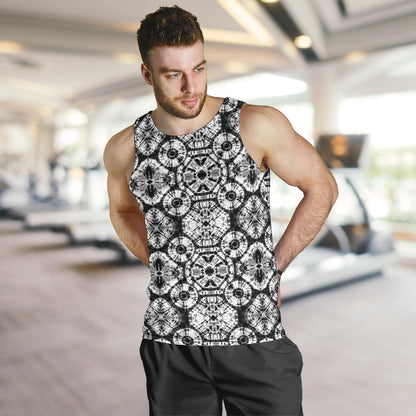 Tie Dye Black White Design Print Men Tank Top
