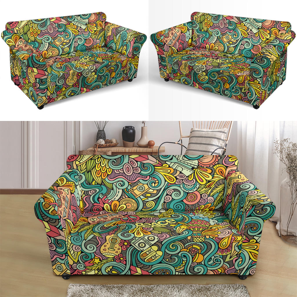 Hippie Print Design LKS302 Loveseat Couch Slipcover