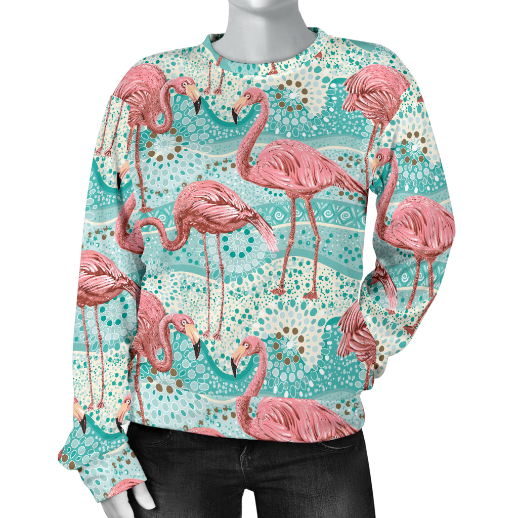 Flamingo Background Themed Print Women Long Sleeve Sweatshirt