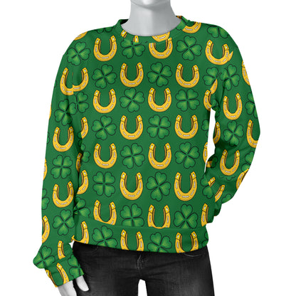Shamrock Horseshoes Print Pattern Women Long Sleeve Sweatshirt