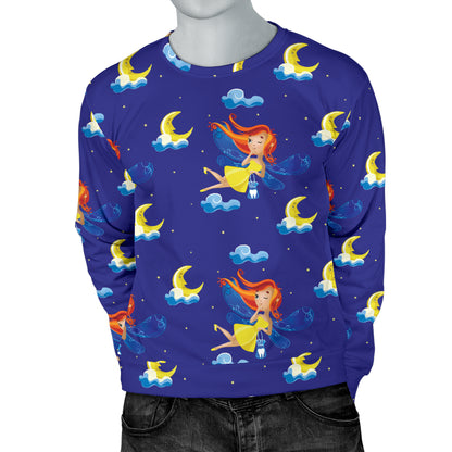 Fairy with Moon Print Pattern Men Long Sleeve Sweatshirt