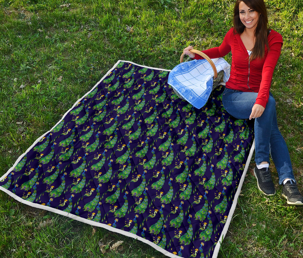 Peacock Art Design Print Quilt Bedspread