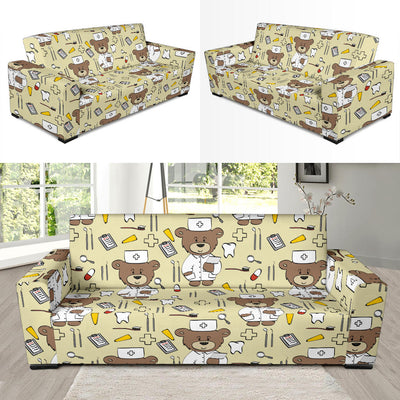 Nurse Bear Pattern Print Design A02 Sofa Slipcover