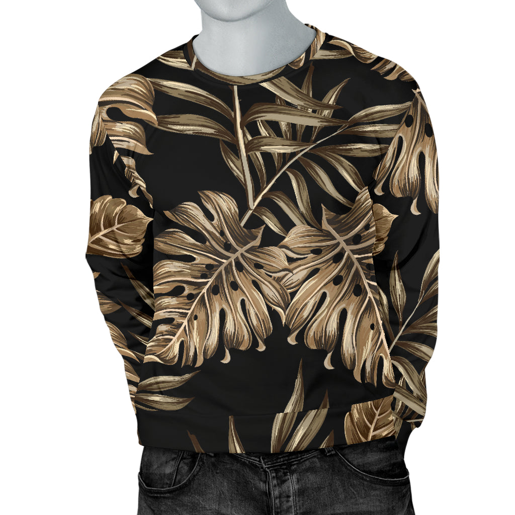 Brown Tropical Palm Leaves Men Long Sleeve Sweatshirt