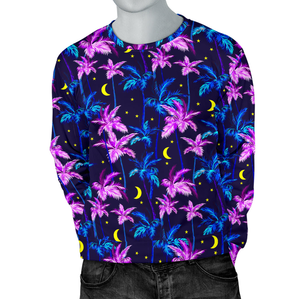 Palm Tree Night Scene Design Print Men Long Sleeve Sweatshirt