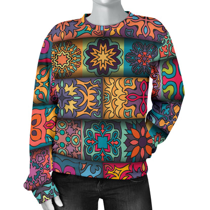 Mandala Style Design Print Women Long Sleeve Sweatshirt
