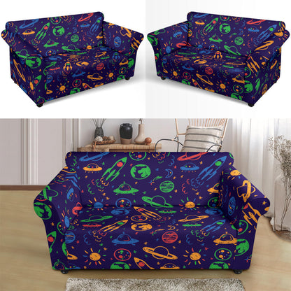 UFO Space Rocket Print Design LKS302 Loveseat Couch Slipcover